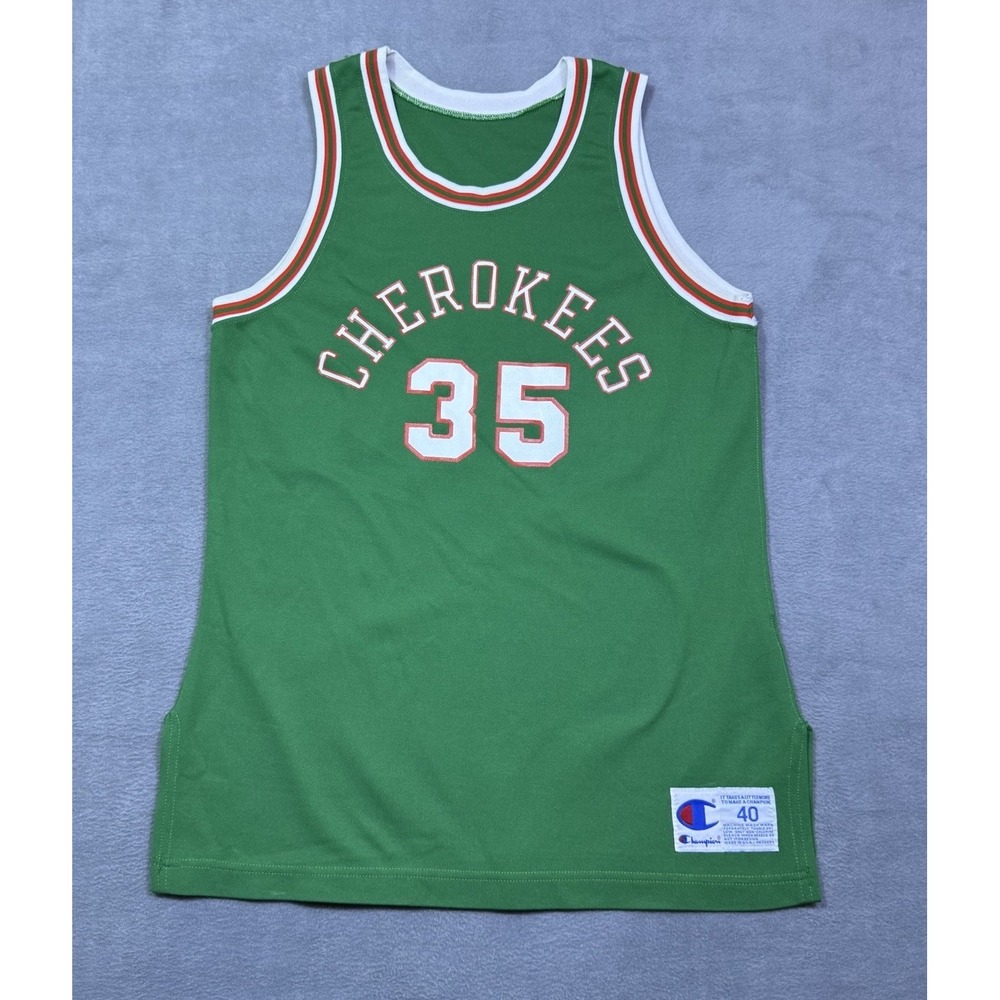 Vintage 90s Champion Cherokees #35 Basketball Jersey Size 40 Green USA Made
